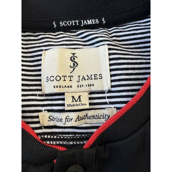 Scott James‎ England Mens Medium Stretch Short Sleeve T-Shirt Black/Red V Neck - Picture 4 of 6